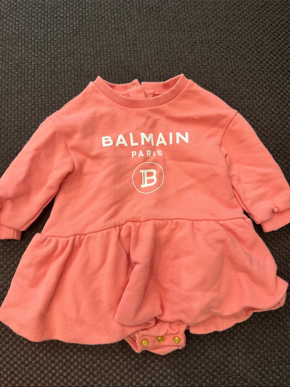 Balmain Coral Pink Logo Baby Dress Bodysuit